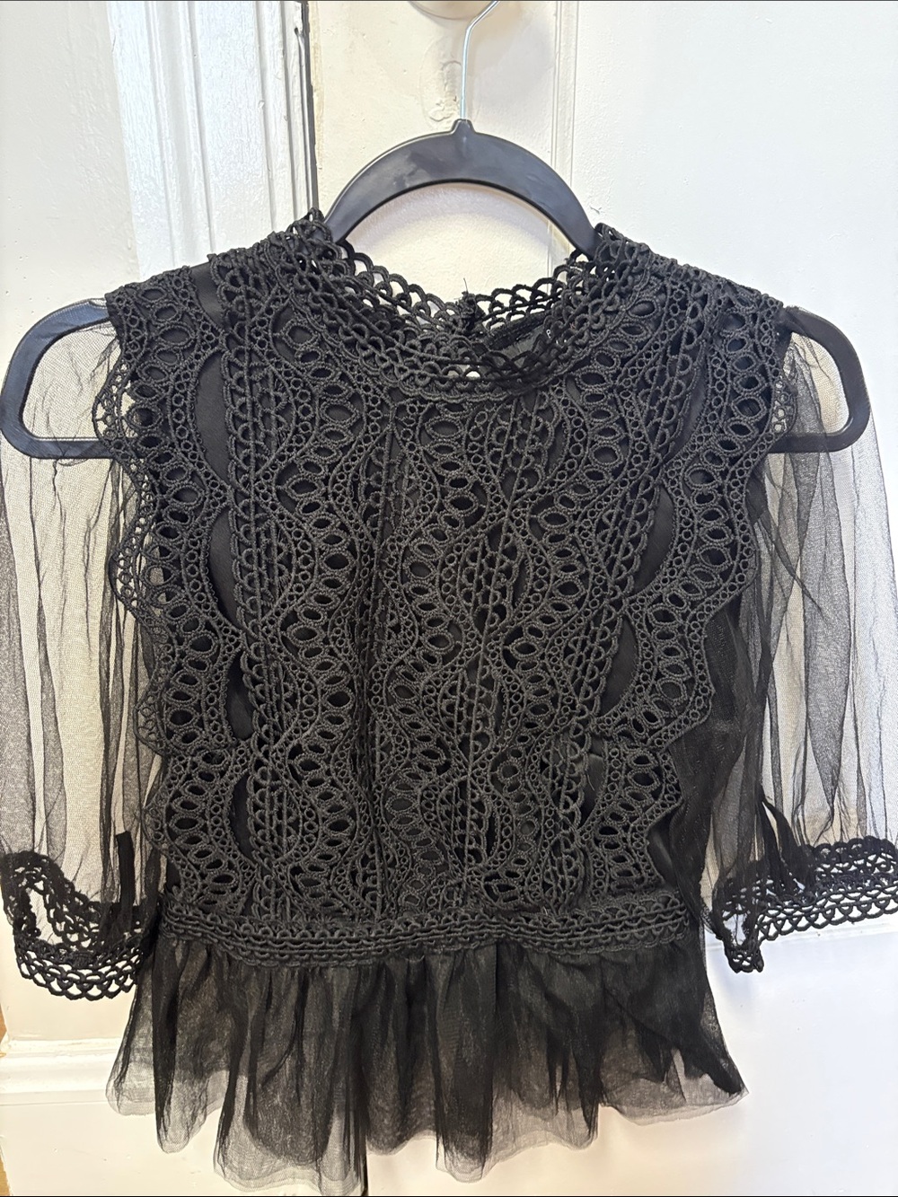 Women's Black Lace Sheer Peplum Blouse